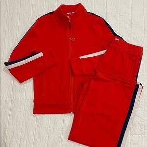 Tory Burch Sport Red Track Suit with Navy and White Stripes